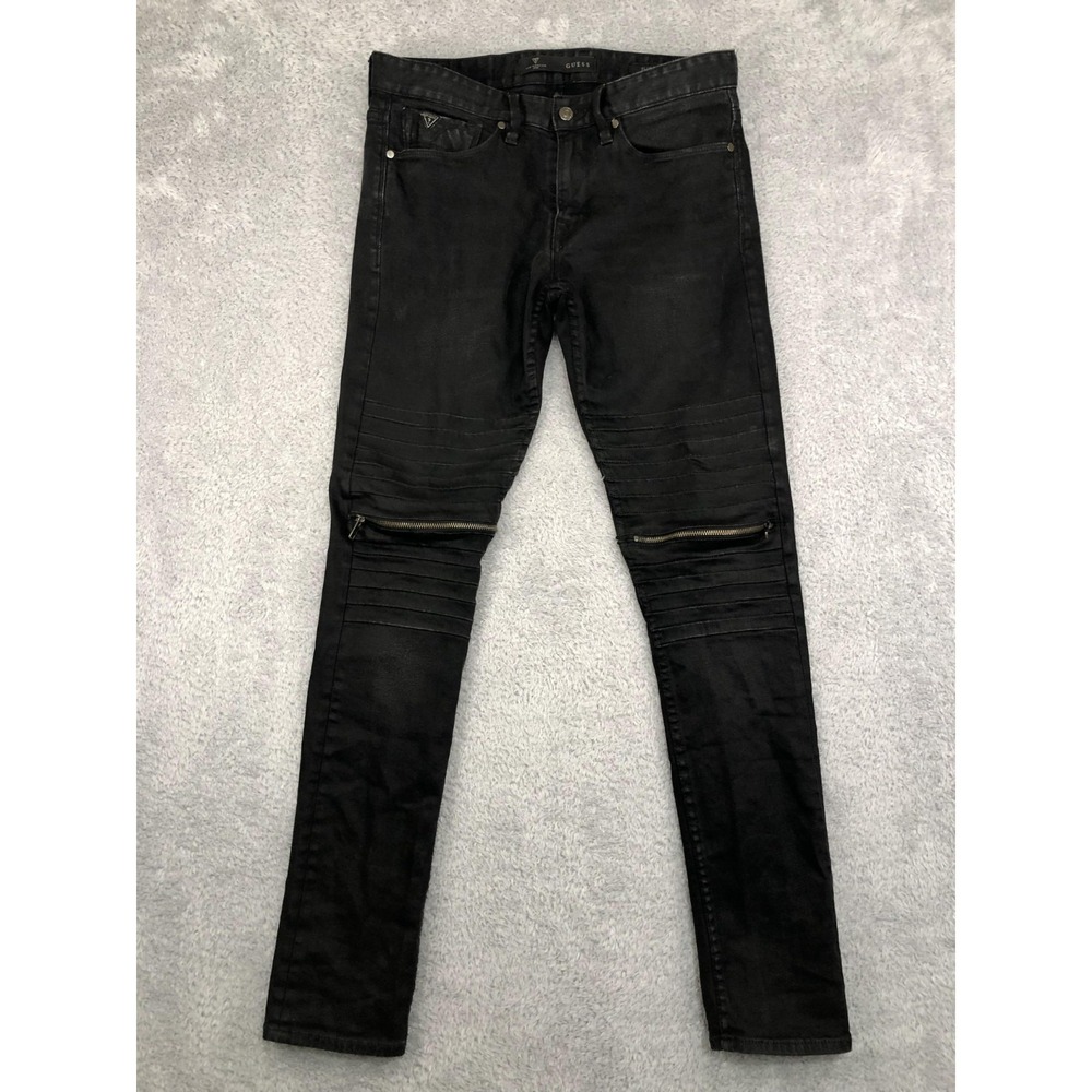 Guess Jeans Mens 33x32 (Tag 32) Black Slim Tapered Ribbed Zip Pocket Low Rise
